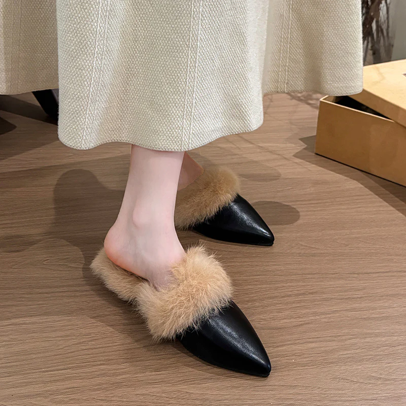 Damen elegante Ballerina mit luxuriösem Kunstfellkragen Heidi Mode - Image 4