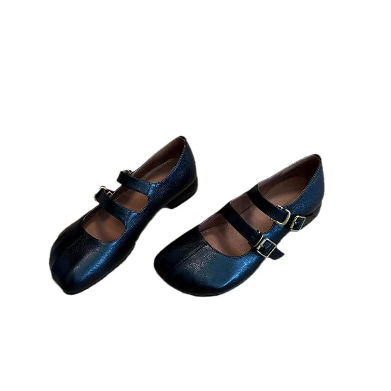 Damen elegante Ballerinas mit doppeltem Schnallenverschluss und veganer Lederoberfläche Heidi Mode - Image 5