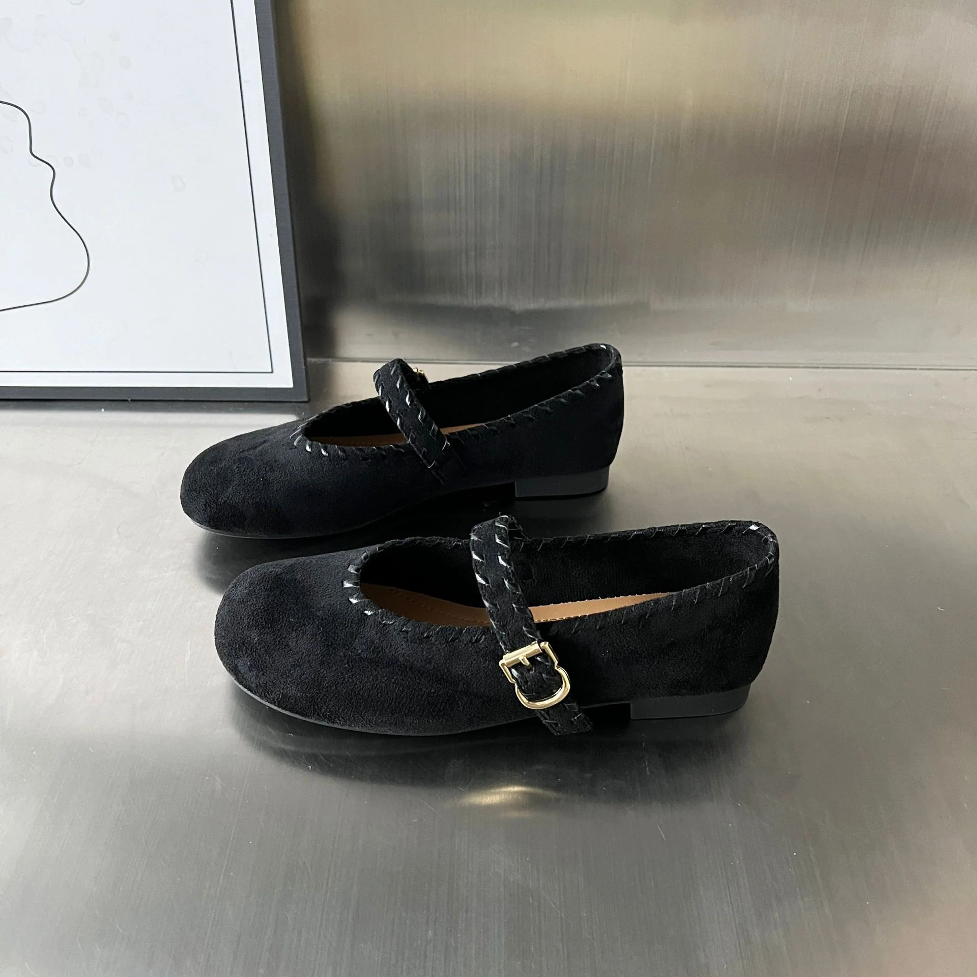 Damen elegante Ballerinas mit geflochtenem Riemen und hochwertiger Veloursoberfläche Heidi Mode - Image 7