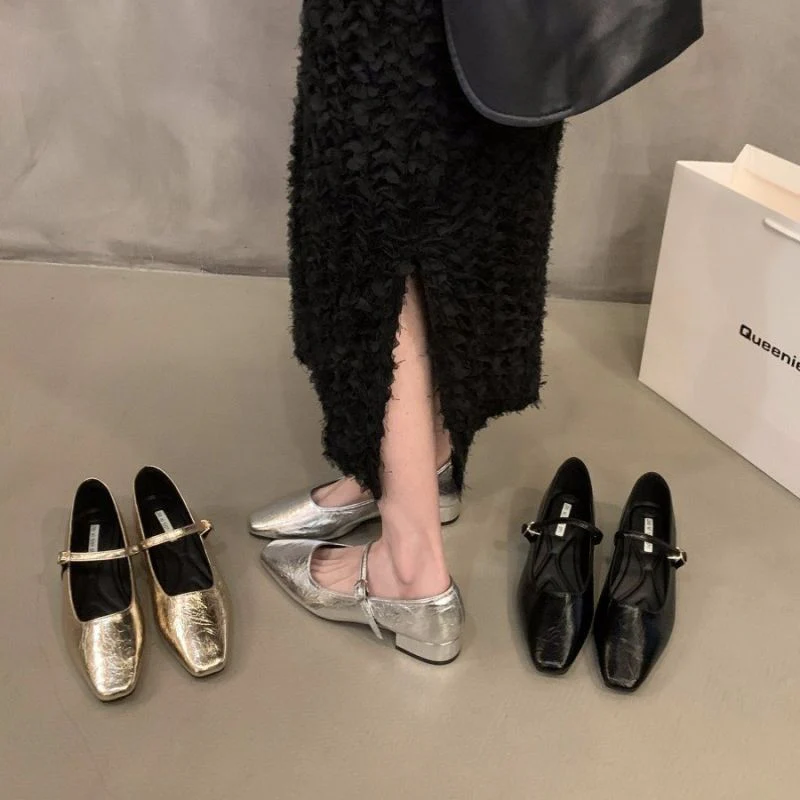 Damen elegante Ballerinas mit glänzender Metalloberfläche und komfortabler Ferse Heidi Mode - Image 4