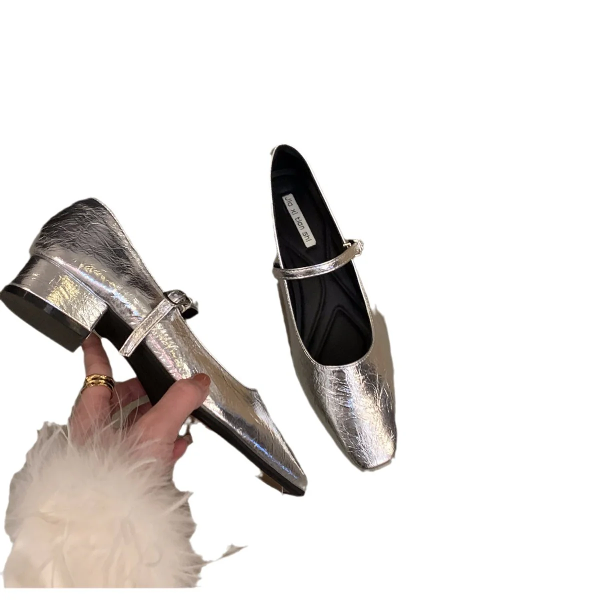 Damen elegante Ballerinas mit glänzender Metalloberfläche und komfortabler Ferse Heidi Mode - Image 5