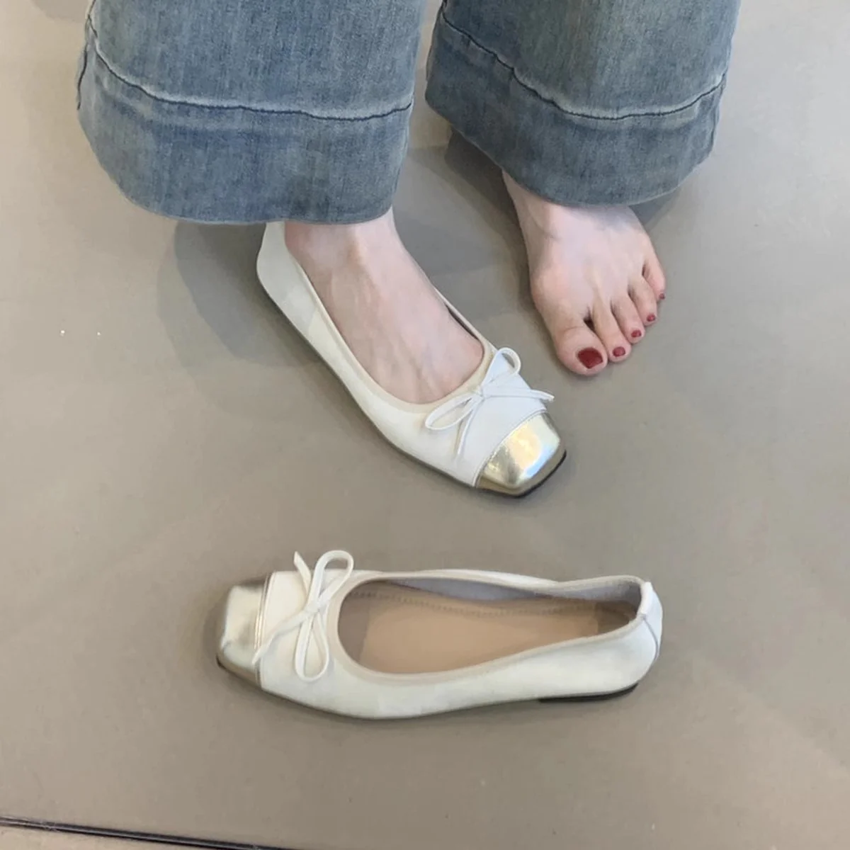 Damen elegante Ballerinas mit modischem Glanz und zierlichem Schleifendetail Heidi Mode - Image 3