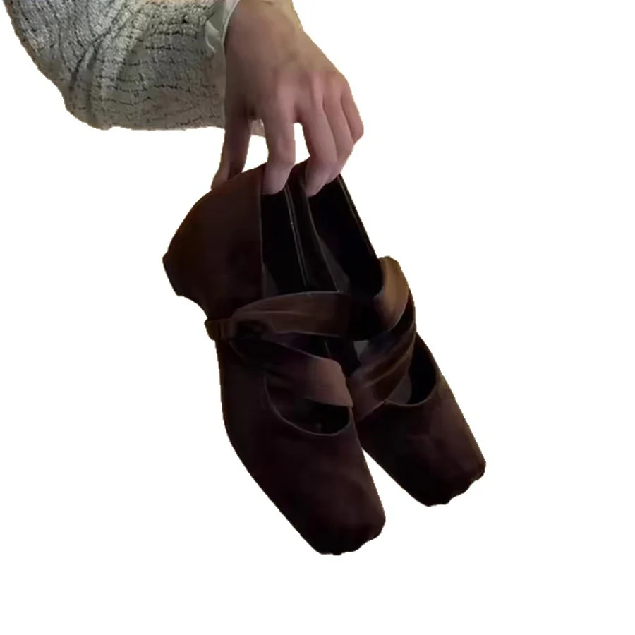 Damen elegante Ballerinas mit modischem Kreuzriemen und hochwertiger Veloursleder-Oberfläche Heidi Mode - Image 5