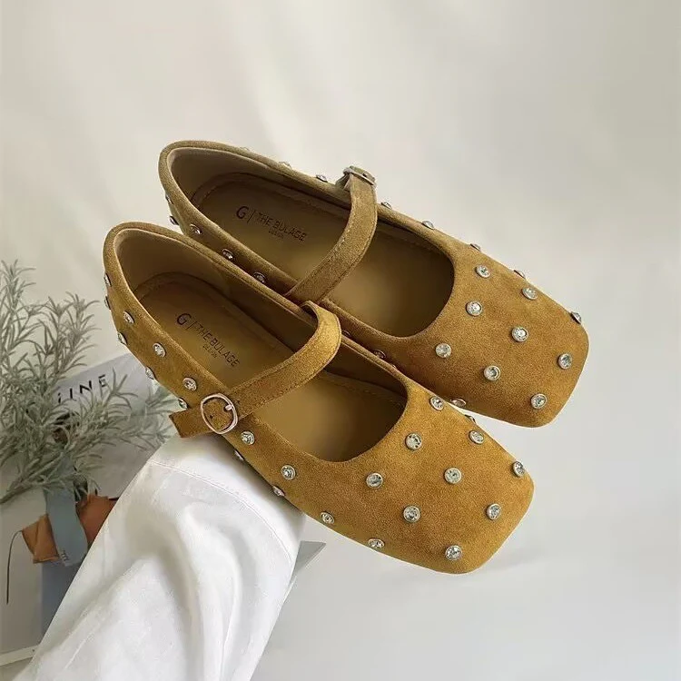 Damen elegante Ballerinas mit modischem Riemchen und glänzenden Strass-Applikationen Heidi Mode