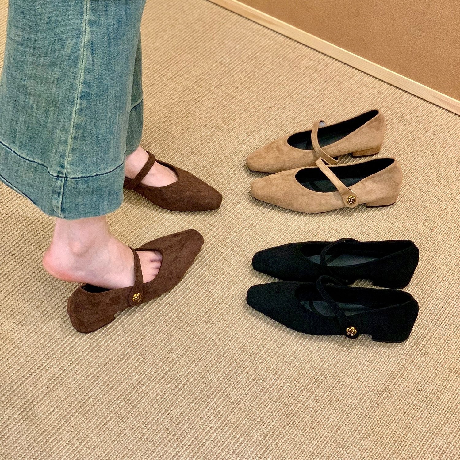 Damen elegante Ballerinas mit modischem Riemchen und hochwertigem Veloursleder Heidi Mode - Image 2