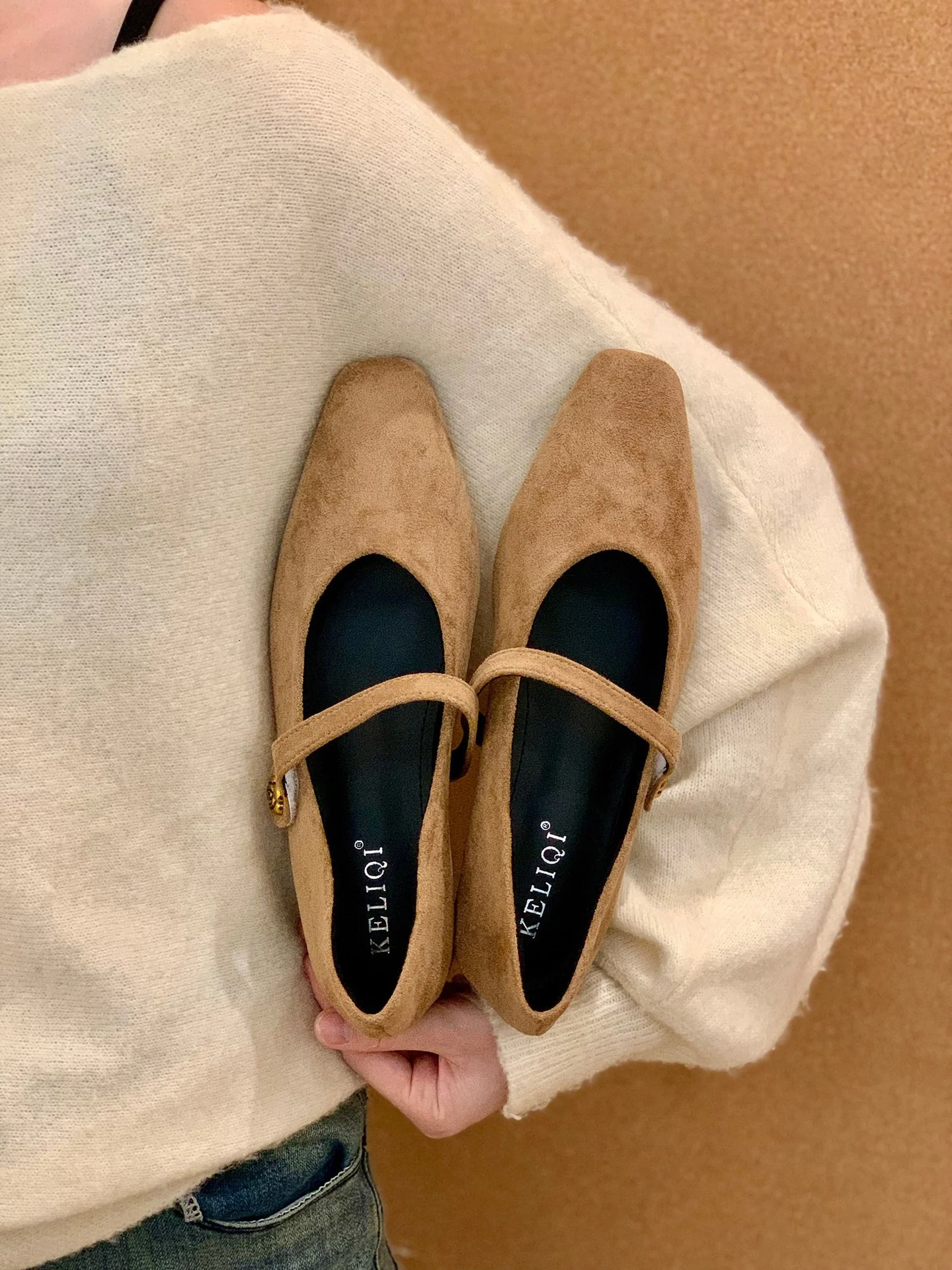 Damen elegante Ballerinas mit modischem Riemchen und hochwertigem Veloursleder Heidi Mode - Image 8