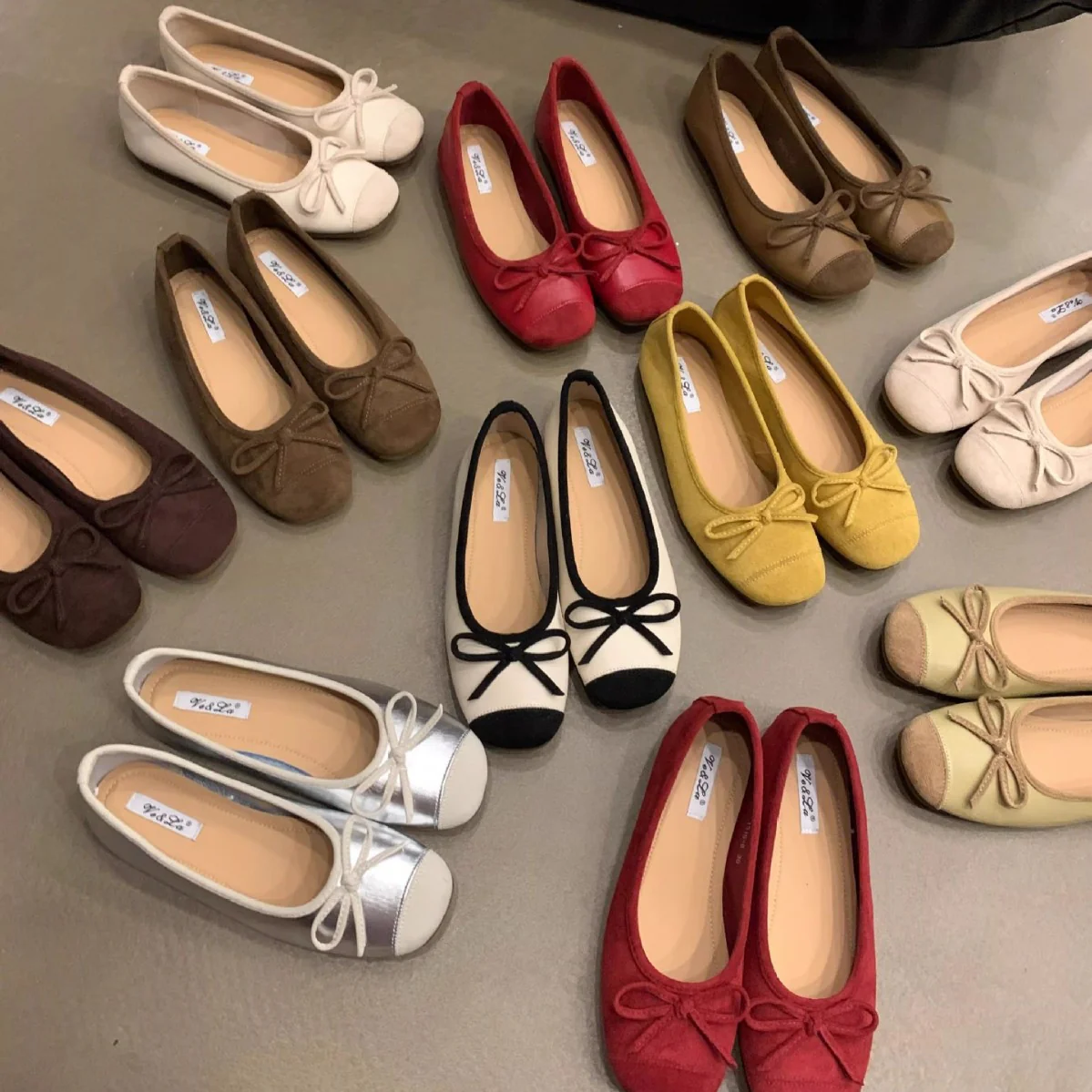 Damen elegante Ballerinas mit schimmerndem Effekt und zierlicher Schleife Heidi Mode