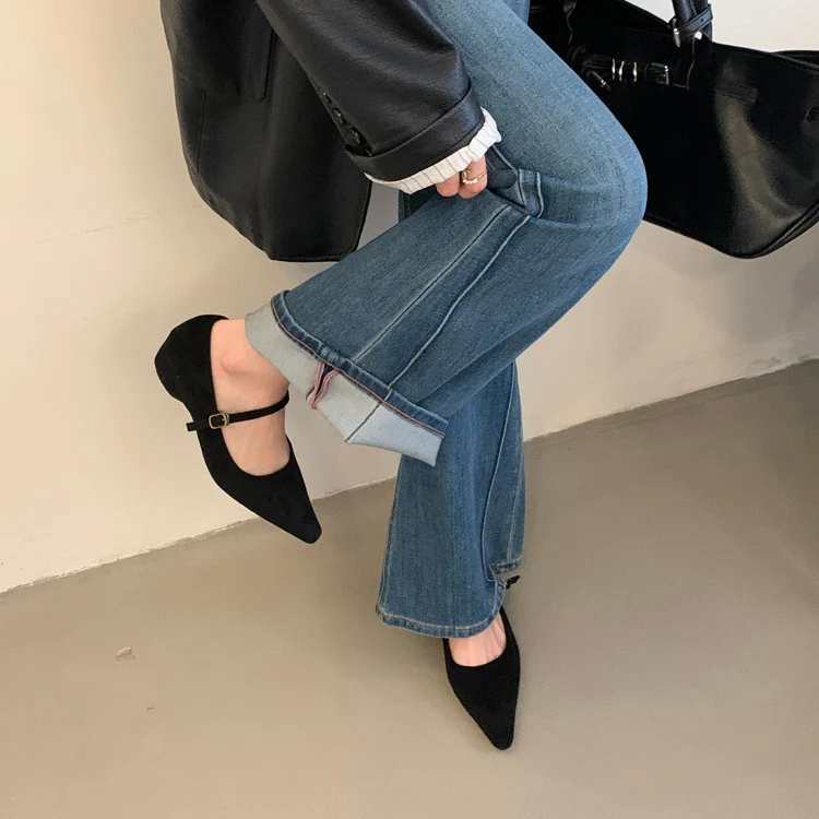 Damen elegante Ballerinas mit verstellbarem Riemen und feiner Wildlederoberfläche Heidi Mode - Image 3