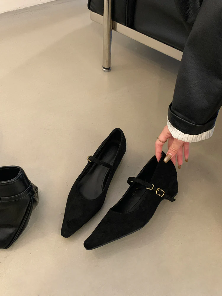 Damen elegante Ballerinas mit verstellbarem Riemen und feiner Wildlederoberfläche Heidi Mode - Image 7