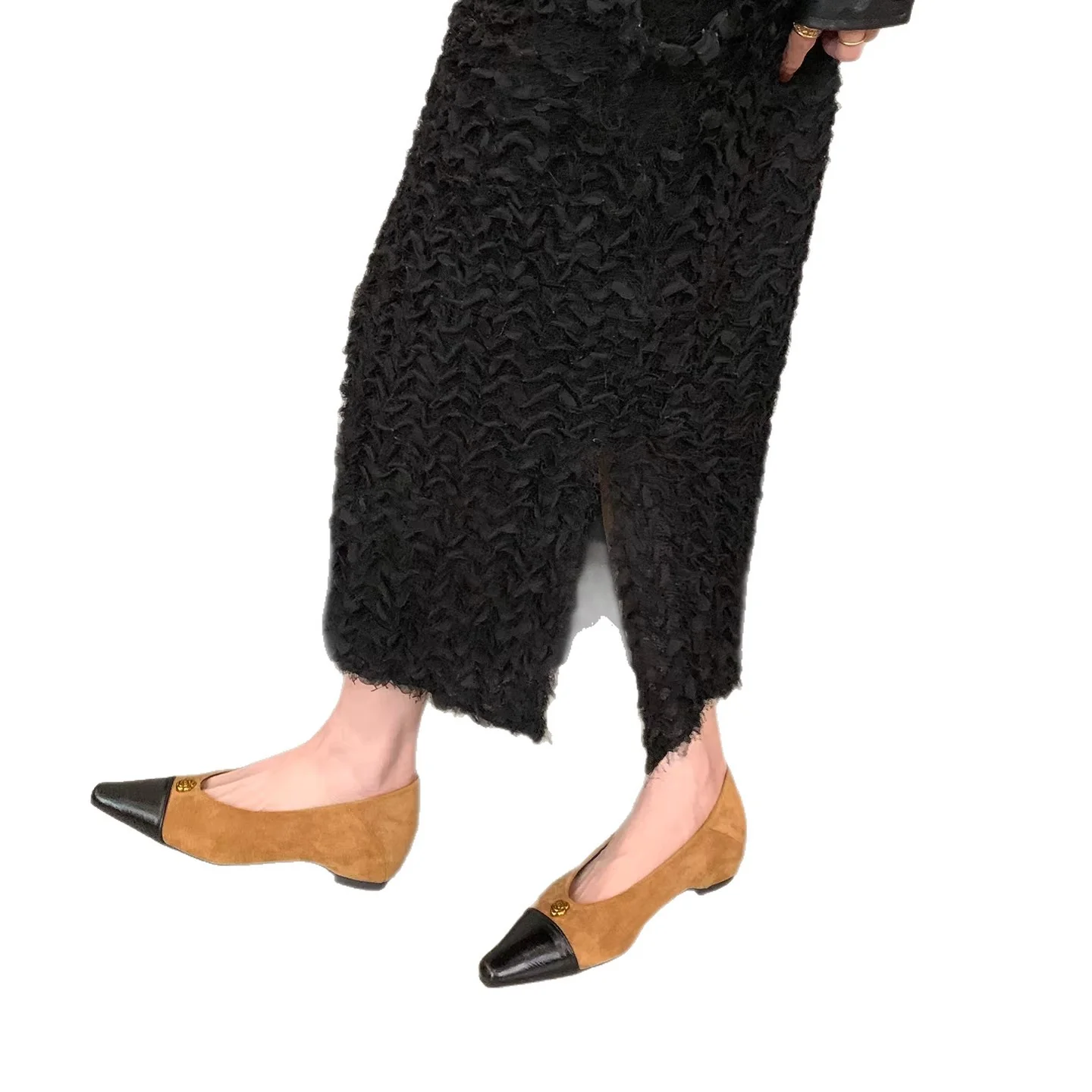 Damen elegante Ballerinas mit zwei Materialien und luxuriösem Akzent Heidi Mode - Image 5