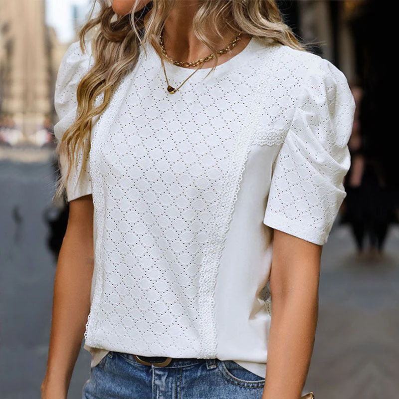 Damen Elegante Bluse mit Spitzendetails und Puffärmeln Heidi-Mode - Image 3