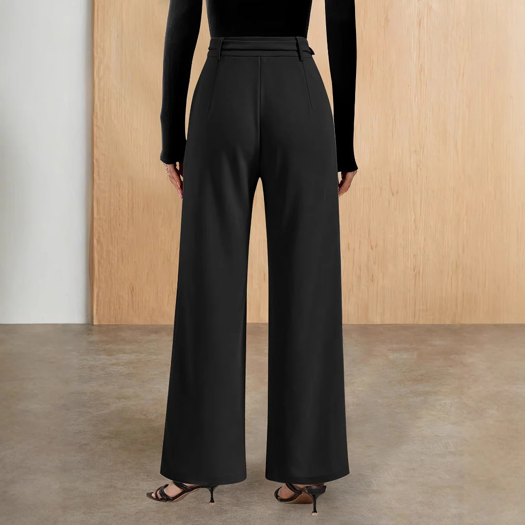 Damen Elegante Boucle-Hosen mit Weit Geschnittenem Bein und Dekorativem Reißverschluss Heidi-Mode - Image 2