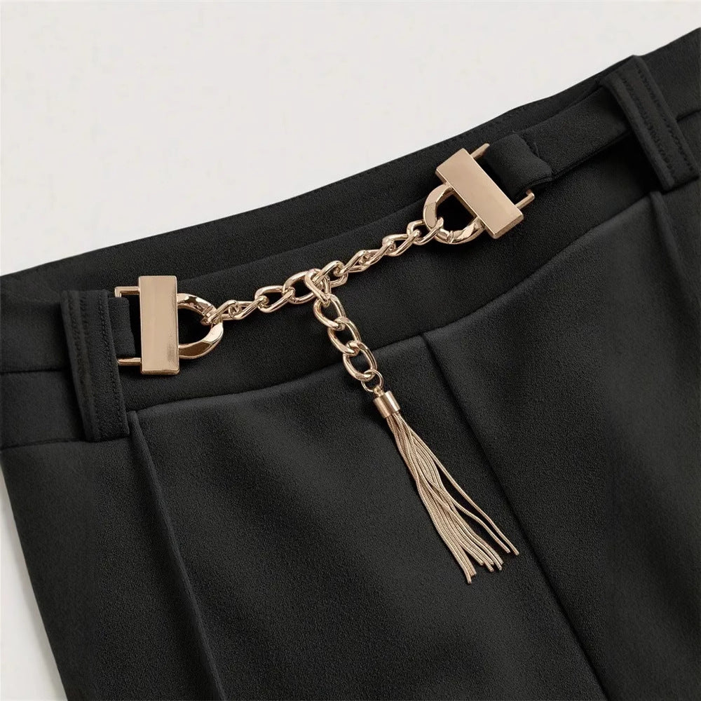 Damen Elegante Boucle-Hosen mit Weit Geschnittenem Bein und Dekorativem Reißverschluss Heidi-Mode - Image 3