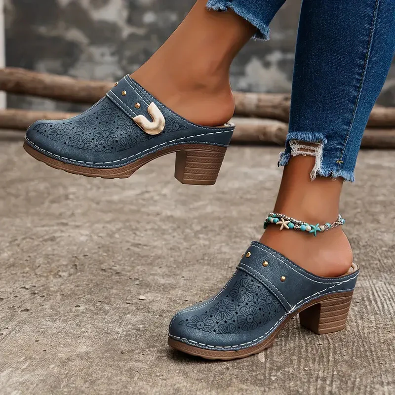 Damen elegante Clogs mit modischem Blumendesign und geschmackvoller Schnalle Heidi Mode - Image 8