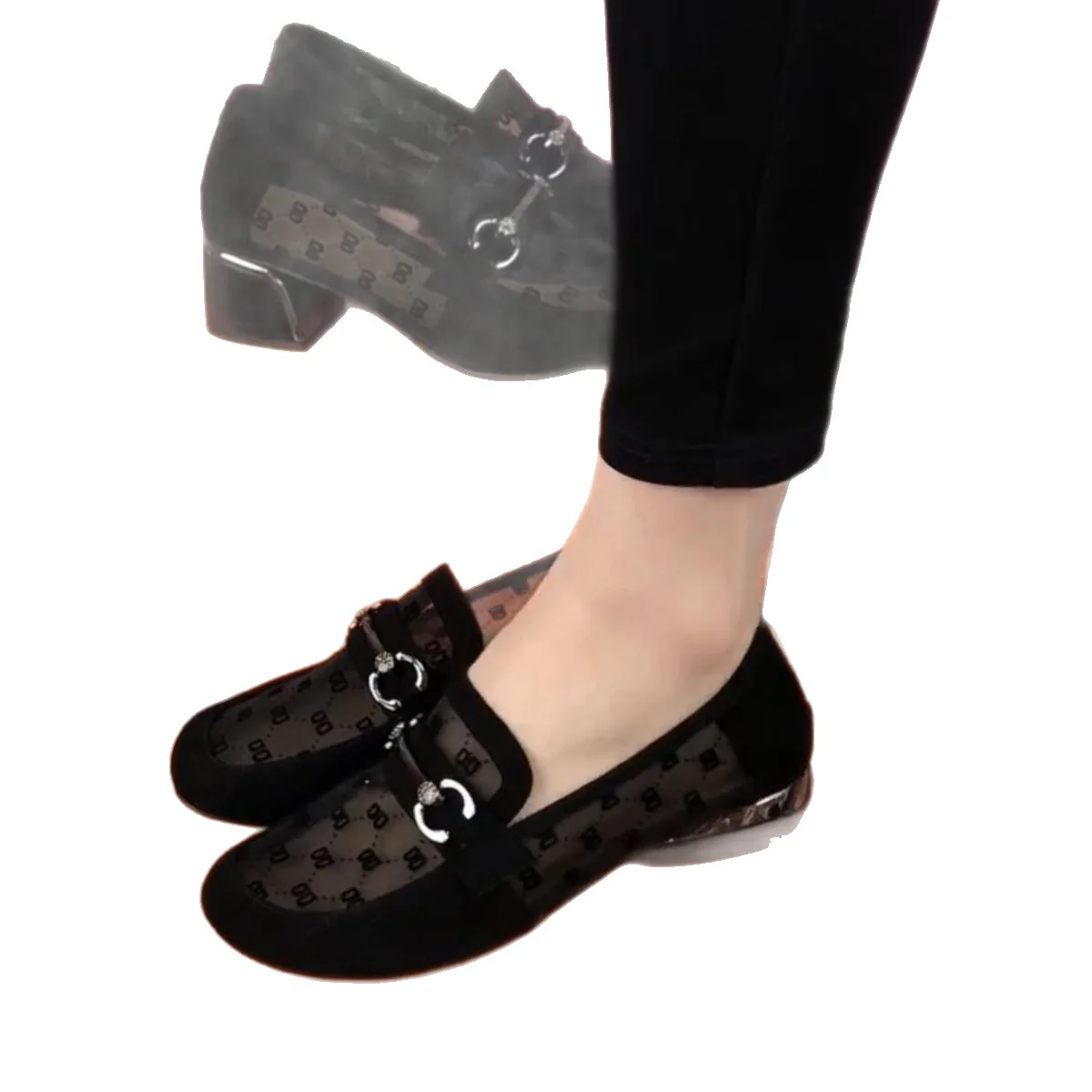 Damen elegante Halbschuhe mit transparenter Spitze und Blockabsatz Heidi Mode - Image 5
