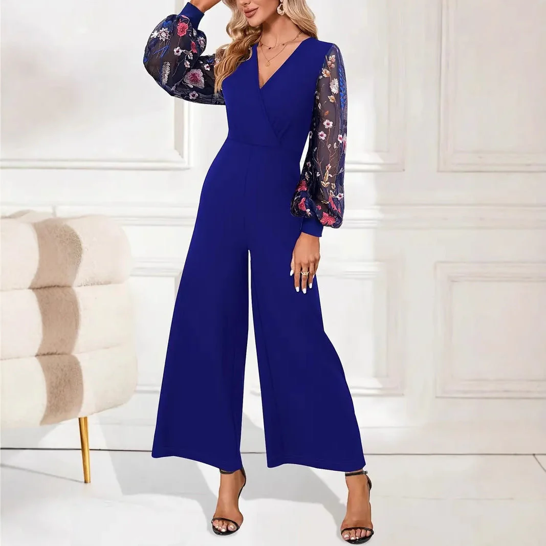 Damen Elegante Jumpsuit mit Floralen Spitzenärmeln und Weitem Bein Heidi-Mode - Image 4