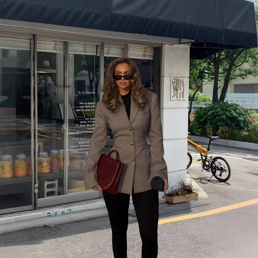 Damen Elegante Karojacke mit strukturiertem Schnitt und Goldknöpfen Heidi-Mode - Image 2