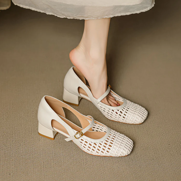 Damen elegante Mary Jane Pumps mit modischem Geflecht und bequemem Blockabsatz Heidi Mode - Image 7