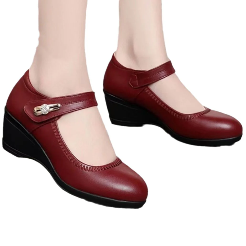 Damen elegante Mary Jane Wedges mit verstellbarem Riemen und dekorativem Detail Heidi Mode - Image 5