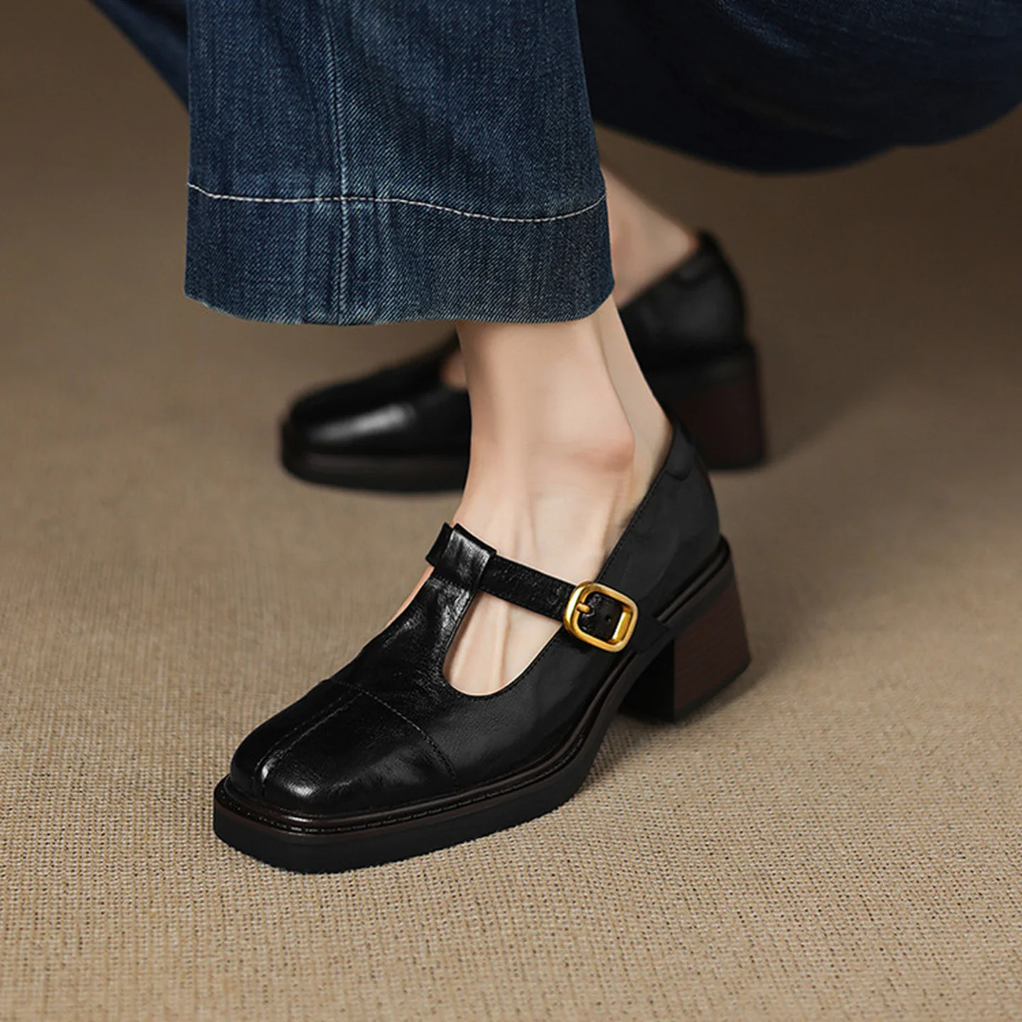 Damen elegante Mary Janes mit hochwertiger Lederoberfläche und komfortablem Blockabsatz Heidi Mode - Image 6