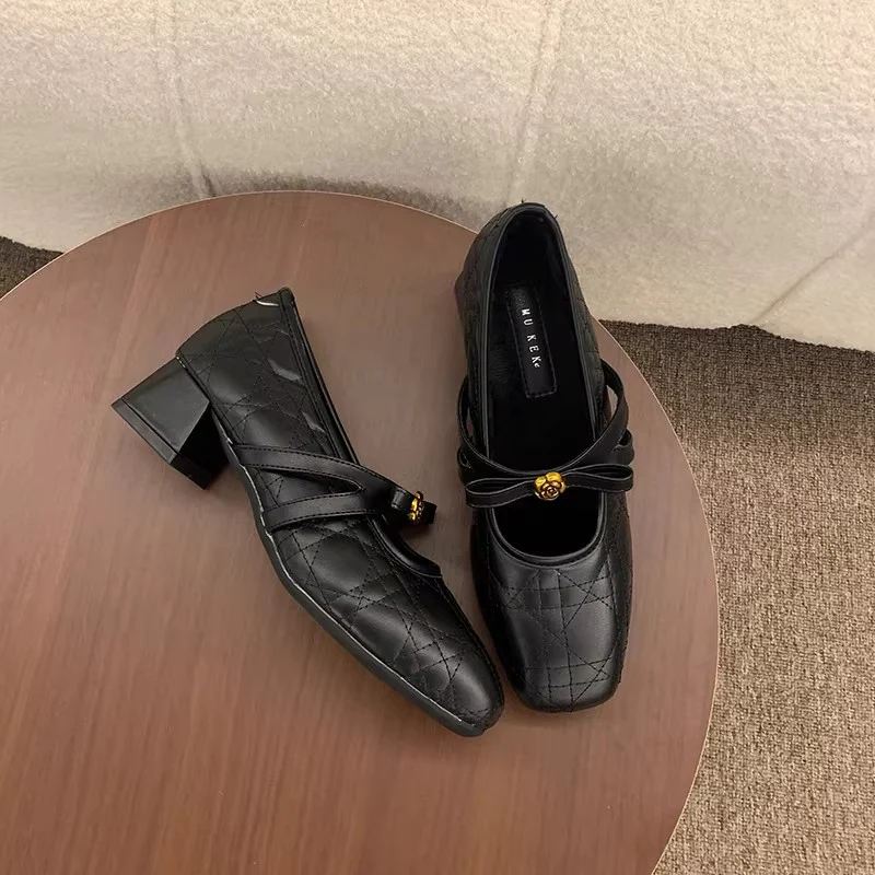 Damen elegante Mid-Heel Ballerinas mit dekorativen Riemen Heidi Mode - Image 3