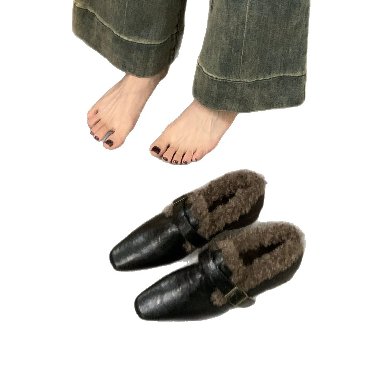 Damen Elegante Mokassins mit warmem Kunstfellkragen und modischer Schnalle Heidi Mode - Image 5