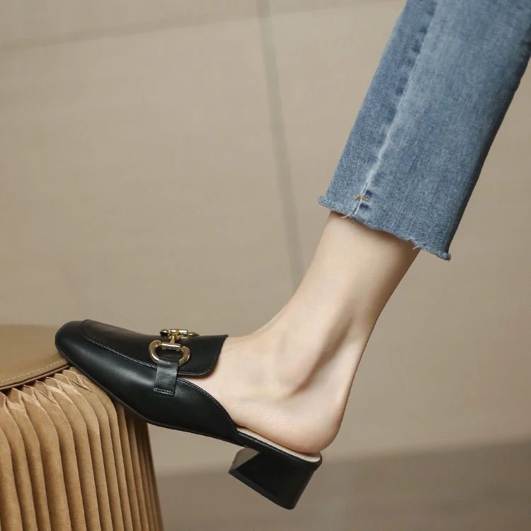 Damen elegante Mules mit goldenen Akzenten und Blockabsatz Heidi Mode - Image 2