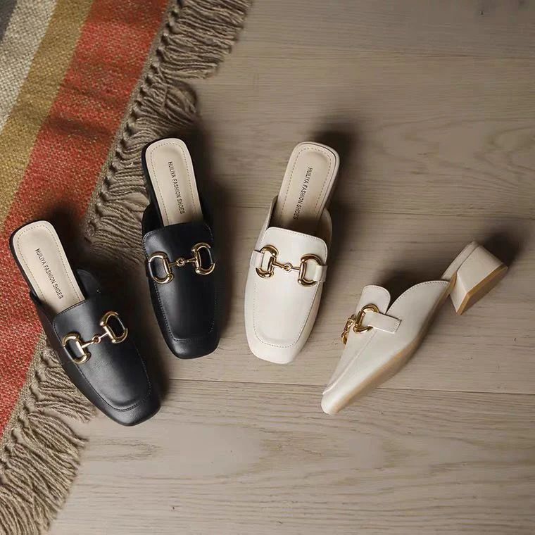 Damen elegante Mules mit goldenen Akzenten und Blockabsatz Heidi Mode - Image 4