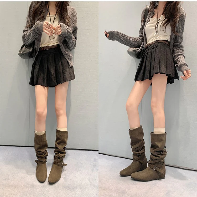 Damen Elegante Overknee-Stiefel mit modischem Schnallen-Detail und weichem Wildleder Heidi Mode - Image 2