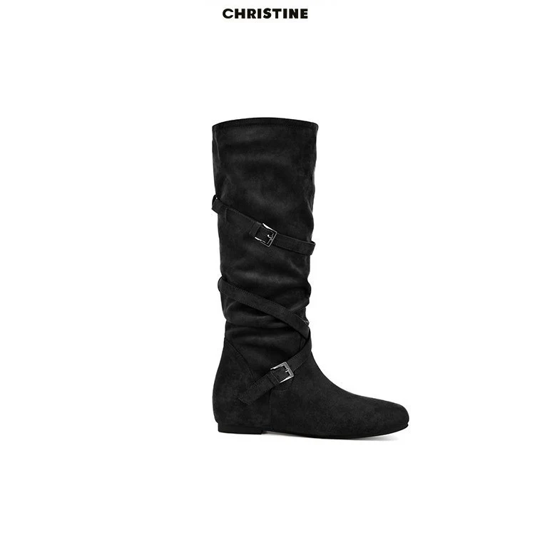 Damen Elegante Overknee-Stiefel mit modischem Schnallen-Detail und weichem Wildleder Heidi Mode - Image 5