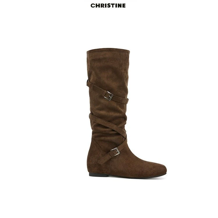 Damen Elegante Overknee-Stiefel mit modischem Schnallen-Detail und weichem Wildleder Heidi Mode - Image 8