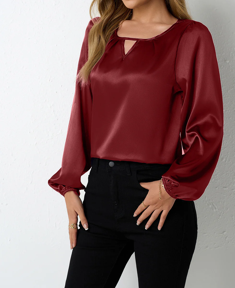Damen elegante Satinbluse mit verspieltem Schlüsselausschnitt Heidi Mode - Image 10