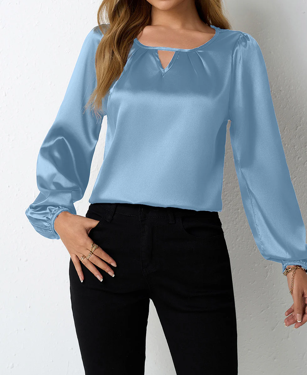 Damen elegante Satinbluse mit verspieltem Schlüsselausschnitt Heidi Mode - Image 11