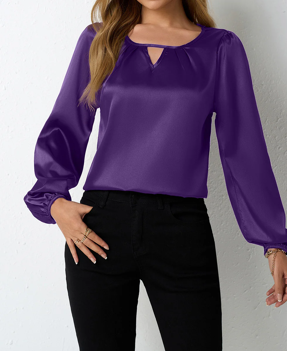 Damen elegante Satinbluse mit verspieltem Schlüsselausschnitt Heidi Mode - Image 12