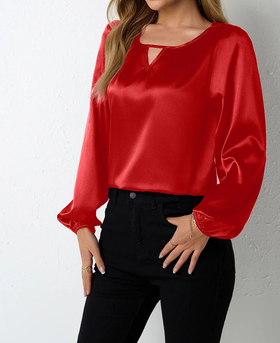 Damen elegante Satinbluse mit verspieltem Schlüsselausschnitt Heidi Mode - Image 5