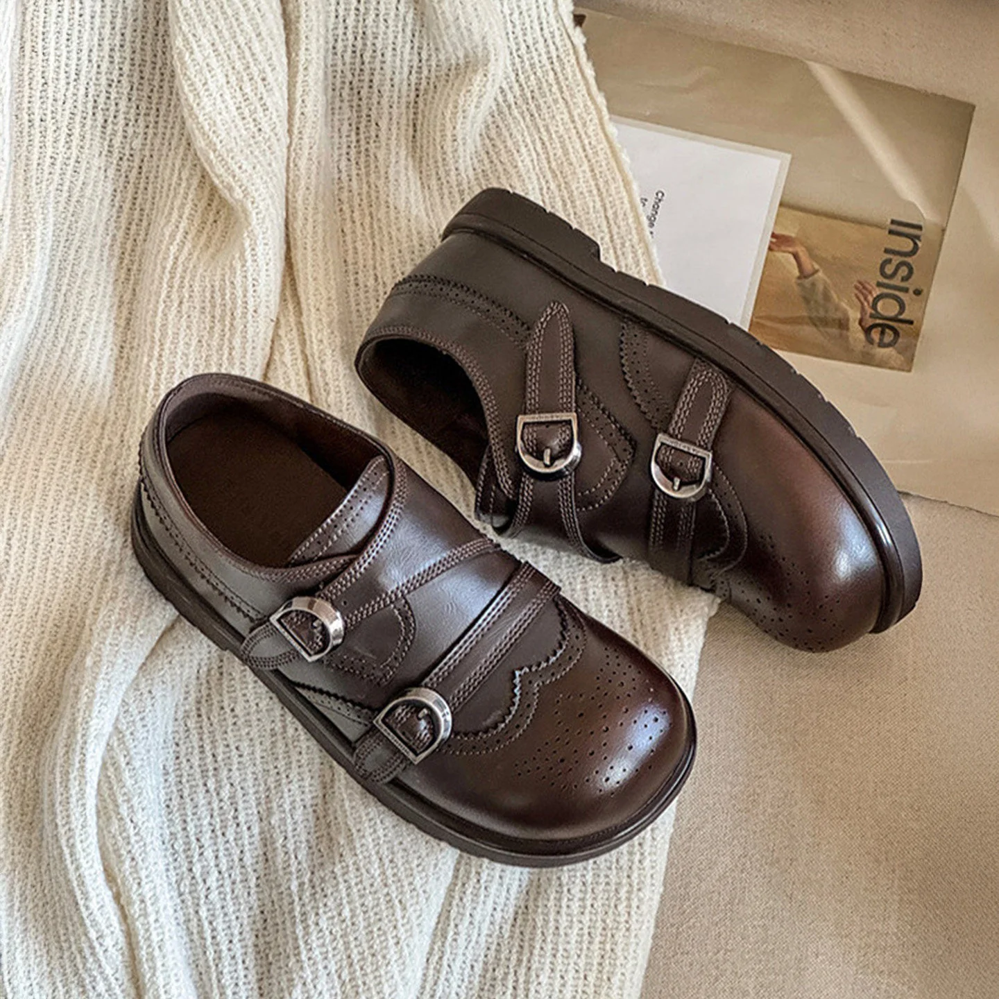 Damen Elegante Schnürschuhe mit doppeltem Riemen und feiner Perforation Heidi Mode - Image 7