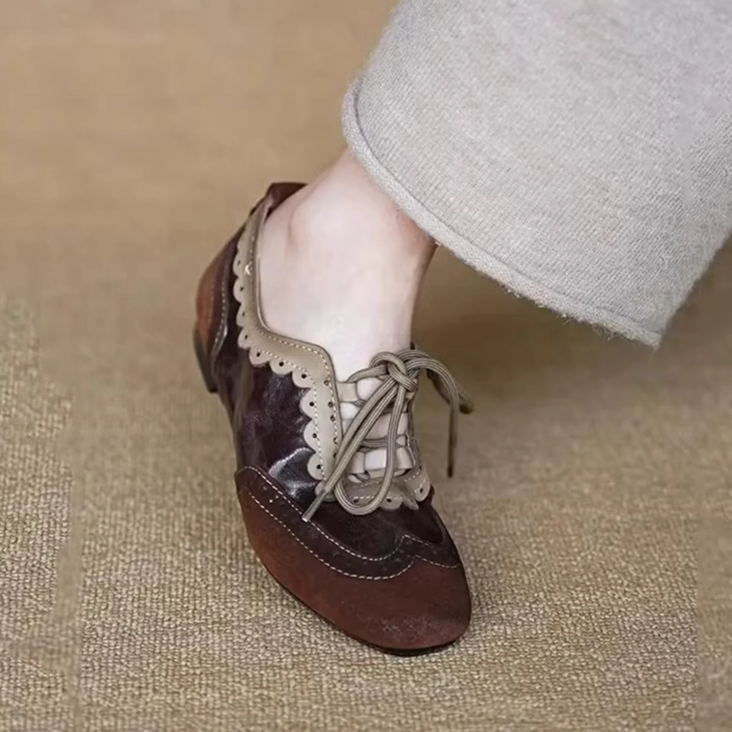 Damen elegante Schnürschuhe mit modischem Wellenmuster und feiner Ziernaht Heidi Mode - Image 6