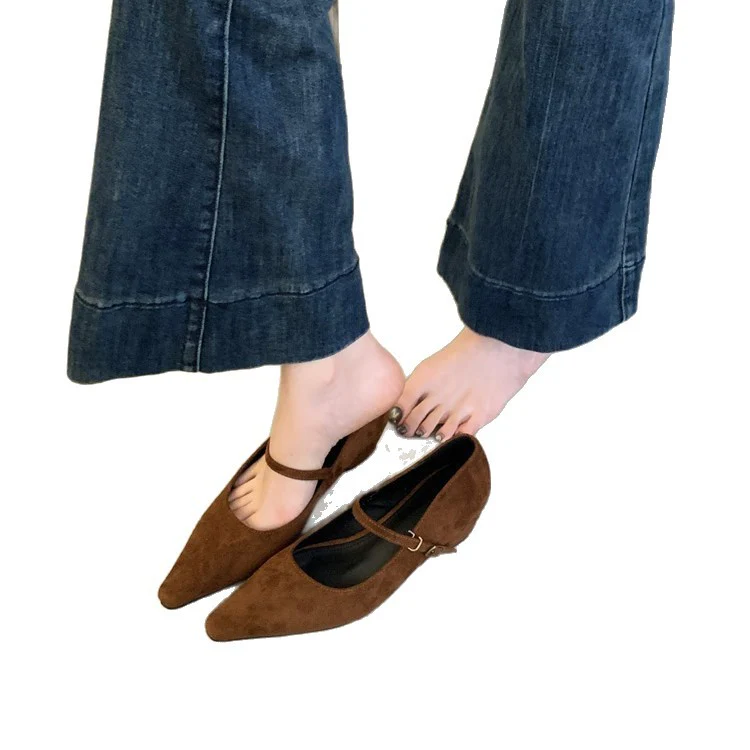 Damen elegante Slingback Ballerinas mit modischem Riemchen und hochwertigem Veloursleder Heidi Mode - Image 5