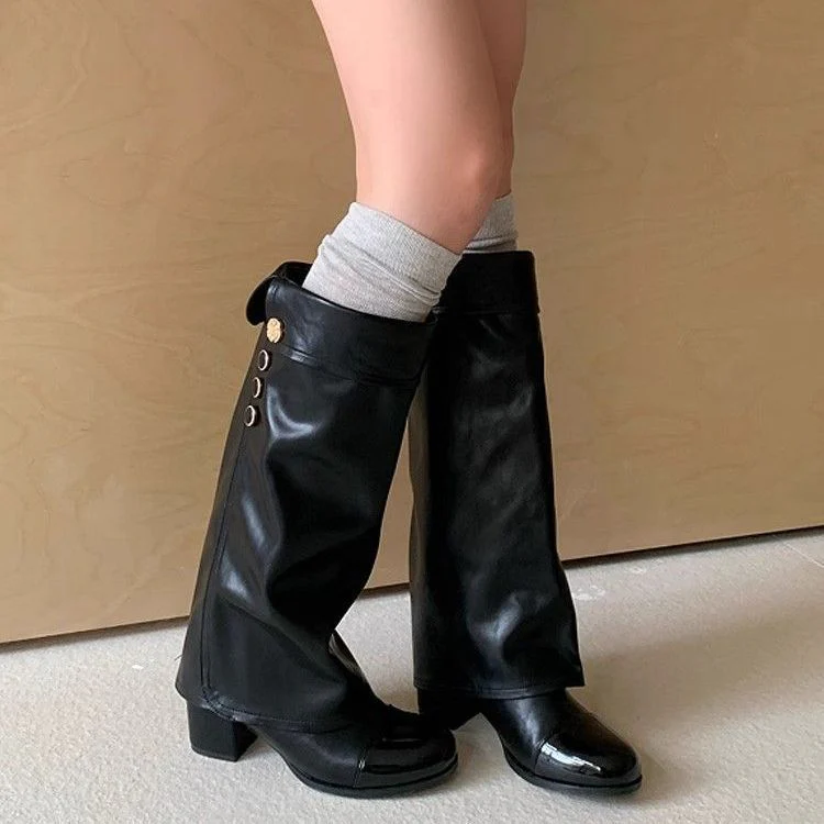 Damen Elegante Stiefel mit dekorativem Knopfdetail und Blockabsatz Heidi Mode - Image 2