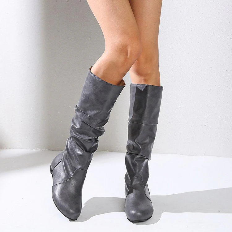 Damen Elegante Stiefel mit Modernem Falten-Design und Komfortablem Blockabsatz Heidi-Mode - Image 2
