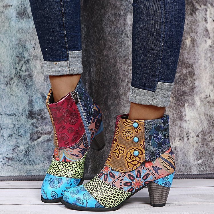 Damen Elegante Stiefeletten mit floralen Mustern und dekorativen Knöpfen Heidi Mode - Image 2