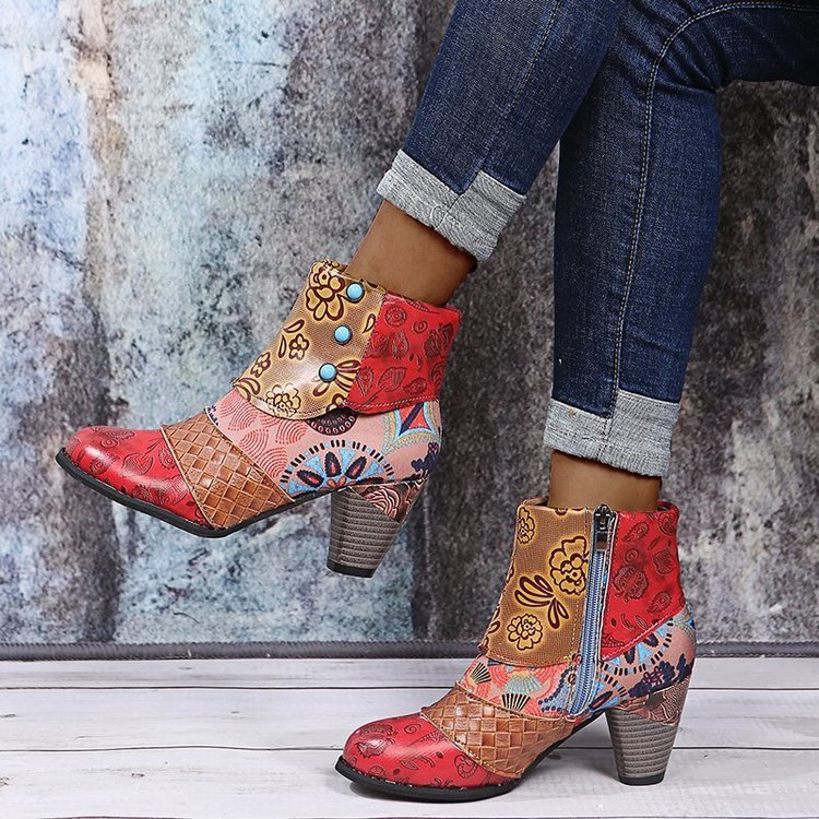 Damen Elegante Stiefeletten mit floralen Mustern und dekorativen Knöpfen Heidi Mode - Image 4