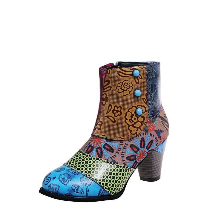 Damen Elegante Stiefeletten mit floralen Mustern und dekorativen Knöpfen Heidi Mode - Image 5