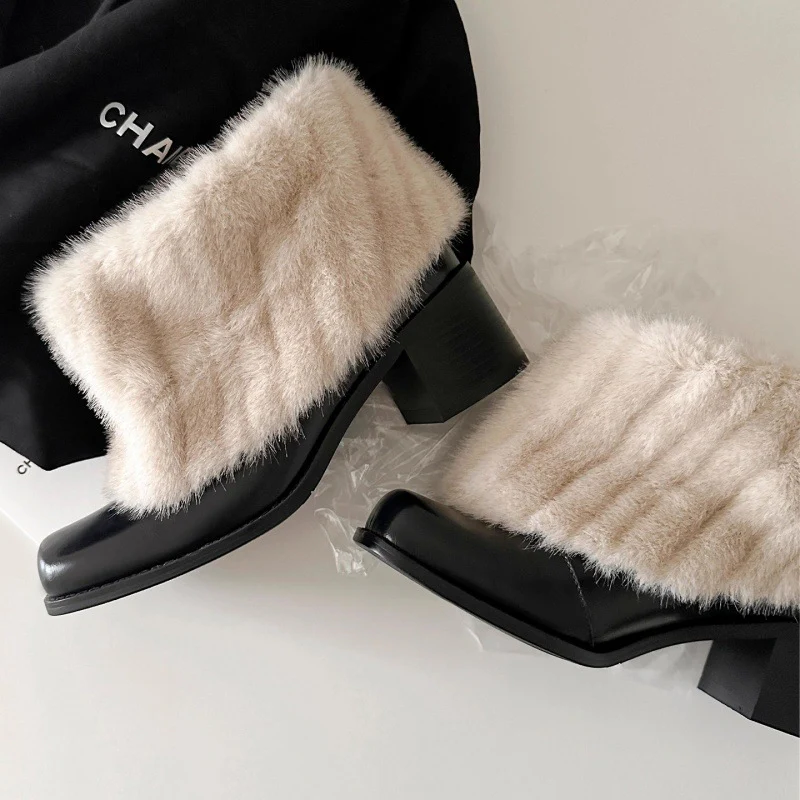 Damen Elegante Stiefeletten mit luxuriösem Kunstfellkragen und bequemem Blockabsatz Heidi Mode - Image 2