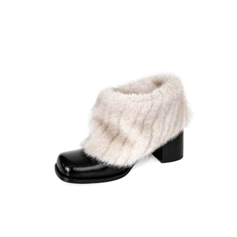 Damen Elegante Stiefeletten mit luxuriösem Kunstfellkragen und bequemem Blockabsatz Heidi Mode - Image 6