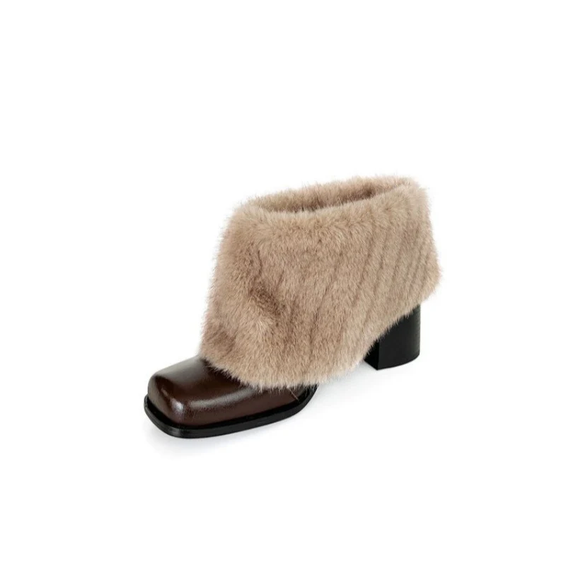Damen Elegante Stiefeletten mit luxuriösem Kunstfellkragen und bequemem Blockabsatz Heidi Mode - Image 7