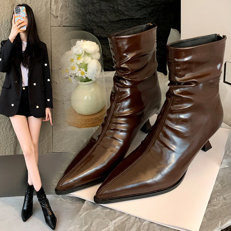 Damen Elegante Stiefeletten mit Spitzem Zehenbereich und Lässigem Schlupfdesign Heidi-Mode - Image 8