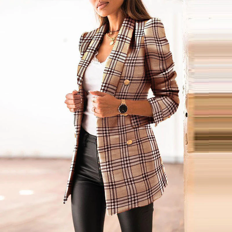 Damen Elegante Tweed-Blazerjacke mit Doppelter Knopfleiste und Modernem Schnitt Heidi-Mode - Image 4