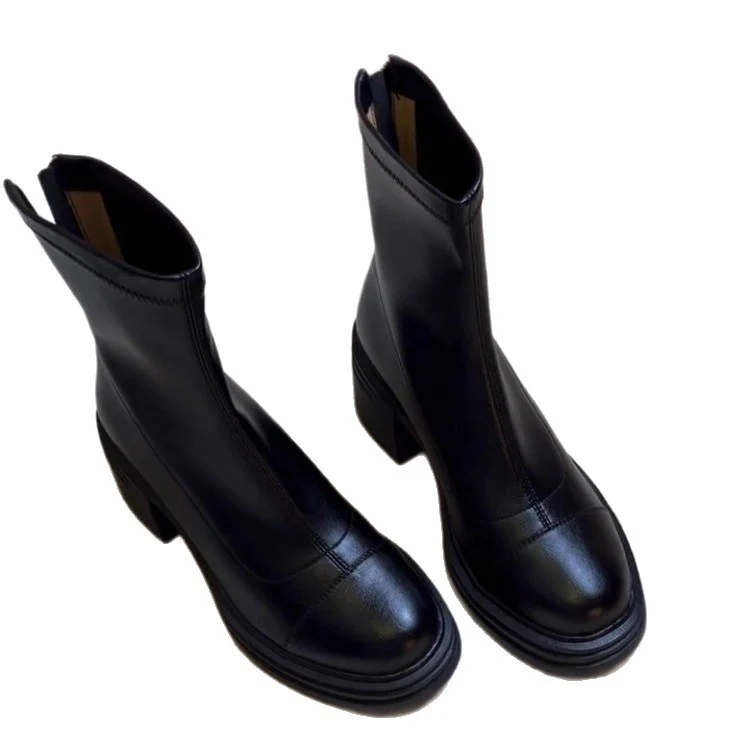 Damen Elegante und modische Stiefeletten mit hohem Blockabsatz und seitlichem Reißverschluss Heidi Mode - Image 5