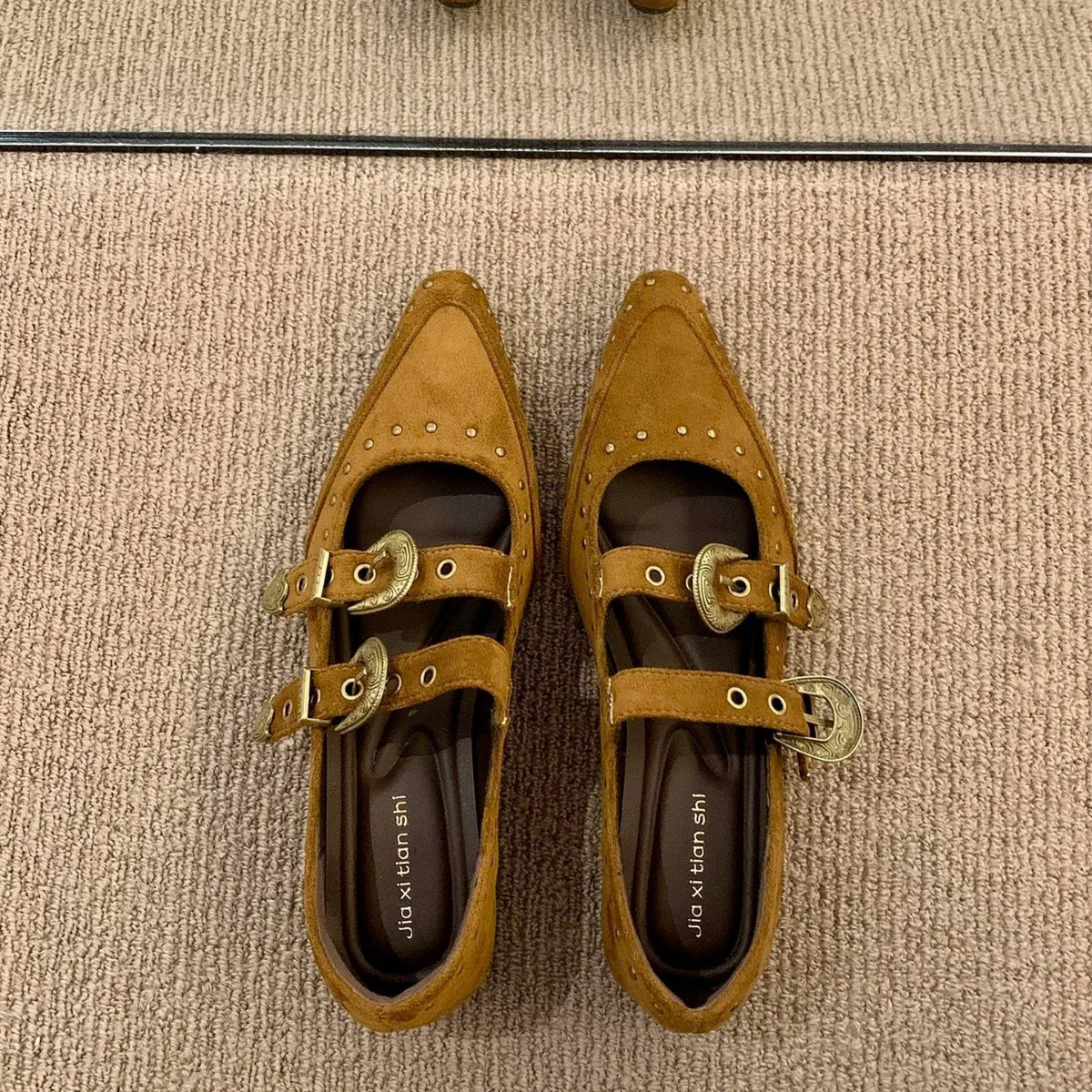 Damen Elegante und stilvolle Ballerinas mit modischen Schnallen und Nieten Heidi Mode - Image 3